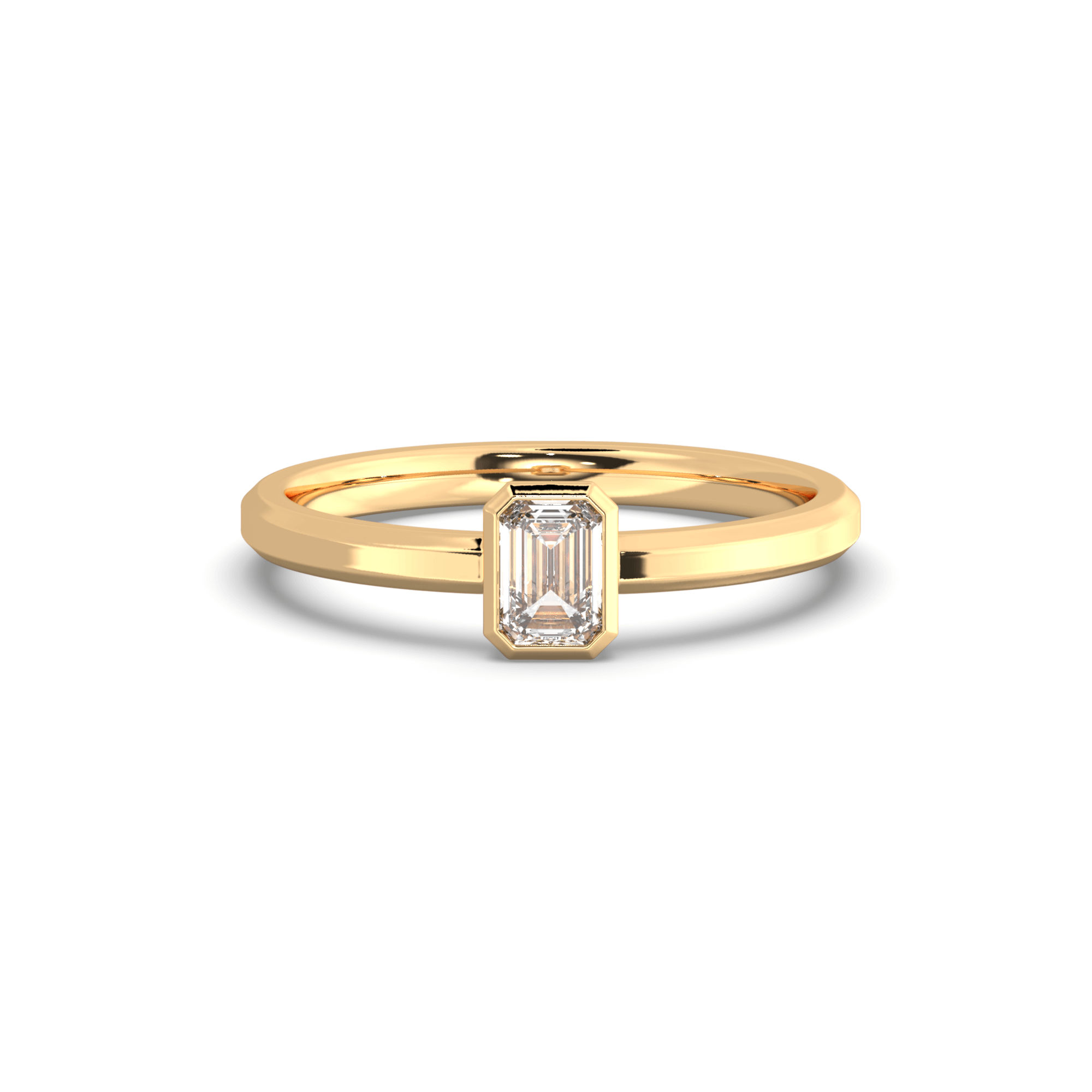 Emerld Cut Diamond Bezel Set Diamond Ring