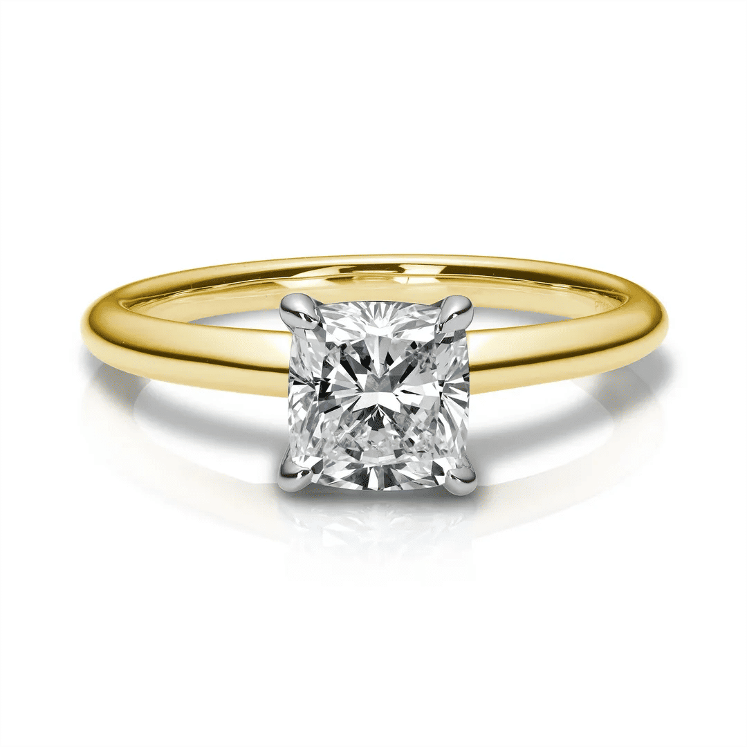 Two tone Solitaire Cushion Ring