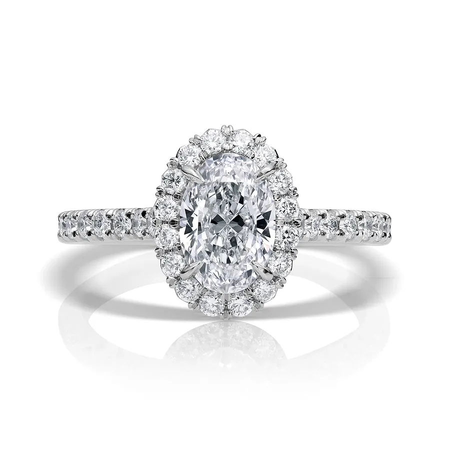 1.00CT Halo Oval Solitaire Diamond Ring