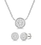 1/2 Ctw 14K White Gold Round Cut Diamond Bezel Earring and Necklace Set