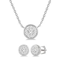 1/2 Ctw 14K White Gold Round Cut Diamond Bezel Earring and Necklace Set