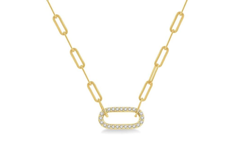 1/4 Ctw Paper Clip Round Cut Diamond Necklace in 14K Yellow Gold