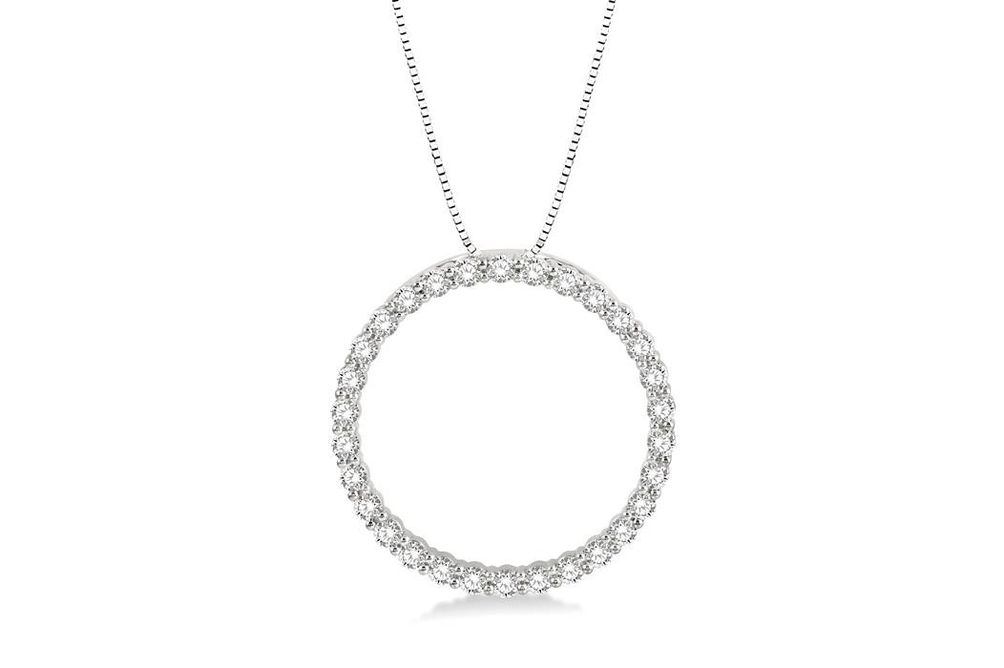 1 Ctw Round Cut Diamond Circle of Love Pendant with Chain in 14K White Gold