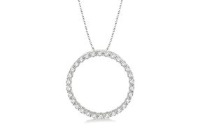 1 Ctw Round Cut Diamond Circle of Love Pendant with Chain in 14K White Gold