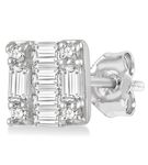 1/6 Ctw Square Shape Baguette and Round Cut Diamond Petite Fashion Earring in 10K White Gold.