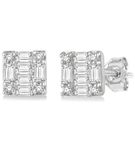 1/6 Ctw Square Shape Baguette and Round Cut Diamond Petite Fashion Earring in 10K White Gold.