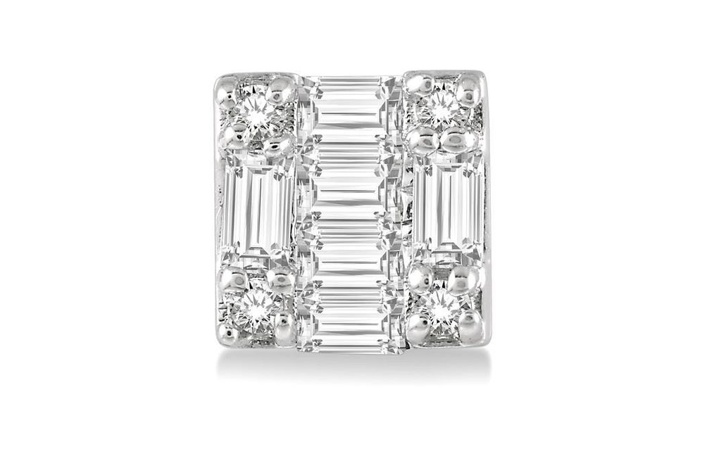 1/6 Ctw Square Shape Baguette and Round Cut Diamond Petite Fashion Earring in 10K White Gold.