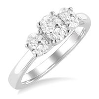 1.00 ctw Oval Cut Lab Grown Diamond Three-Stone Ring in 10K White Gold - Size 5