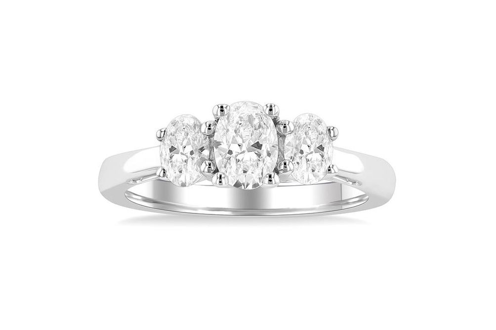 1.00 ctw Oval Cut Lab Grown Diamond Three-Stone Ring in 10K White Gold - Size 5