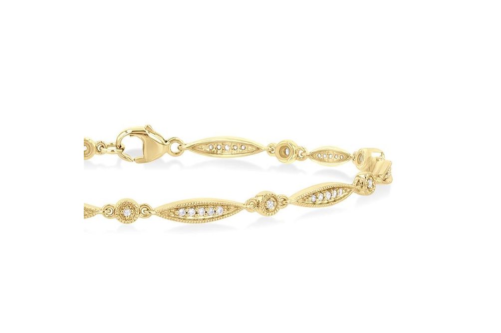 1/4 ctw Marquise Link Round Cut Diamond Fashion Bracelet in 10K Yellow Gold