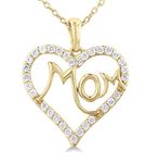 1/4 ctw 'MOM' Heart Frame Round Cut Diamond Fashion Pendant With Chain in 10K Yellow Gold