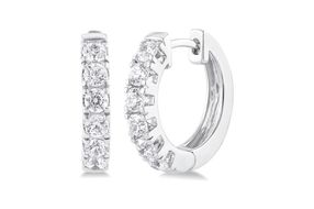 1 Ctw Round Cut Lab Grown Diamond Huggie Earrings in 10K White Gold