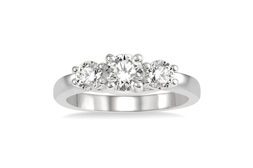 1 ctw Round Cut Lab Grown Diamond Three-Stone Ring in 10K White Gold - Size 5