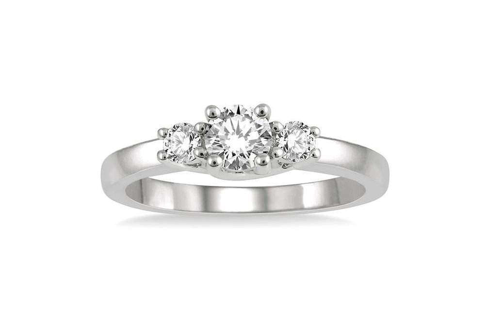 1/2 ctw Round Cut Lab Grown Diamond Three-Stone Ring in 10K White Gold - Size 5