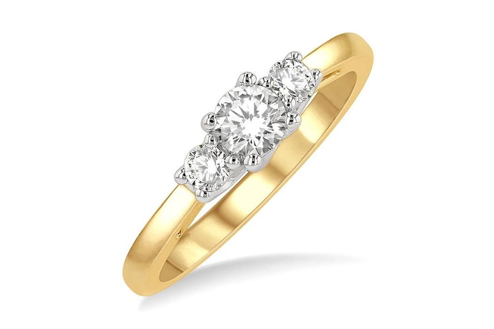 1/2 ctw Round Cut Lab Grown Diamond Three-Stone Ring in 10K Yellow and White Gold - Size 5