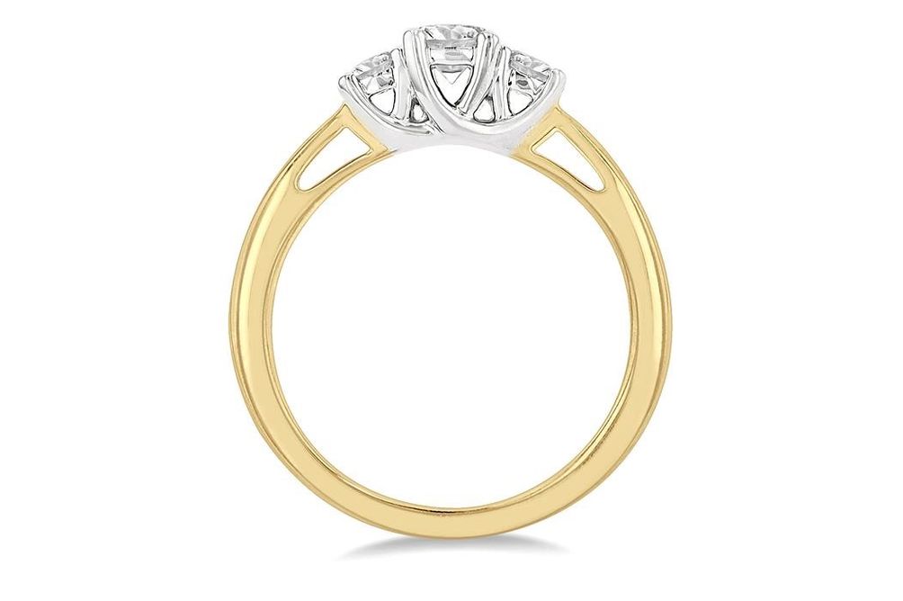 1/2 ctw Round Cut Lab Grown Diamond Three-Stone Ring in 10K Yellow and White Gold - Size 5