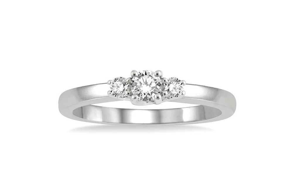 1/4 ctw Round Cut Lab Grown Diamond Three-Stone Ring in 10K White Gold - Size 5