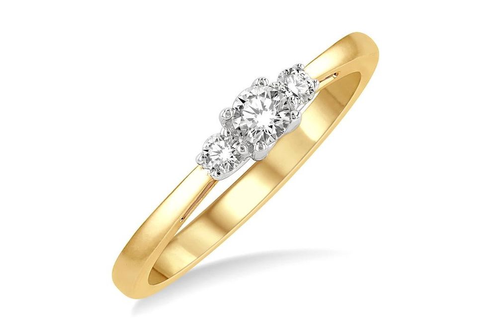 1/4 ctw Round Cut Lab Grown Diamond Three-Stone Ring in 10K Yellow and White Gold - Size 5