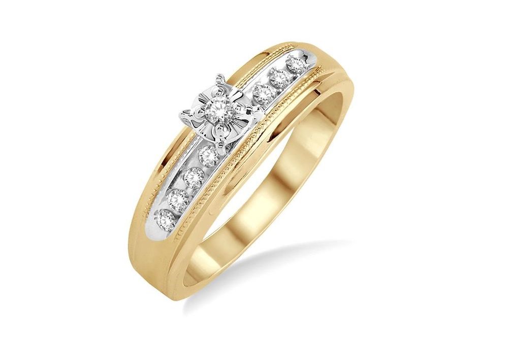 1/8 Ctw Round Cut Diamond Engagement Ring in 10K Yellow Gold - Size 5