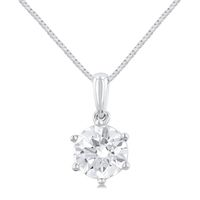 1 Ctw Round Cut Lab Grown Diamond Solitaire Pendant in 10K White Gold with Chain