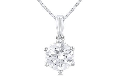 1 Ctw Round Cut Lab Grown Diamond Solitaire Pendant in 10K White Gold with Chain