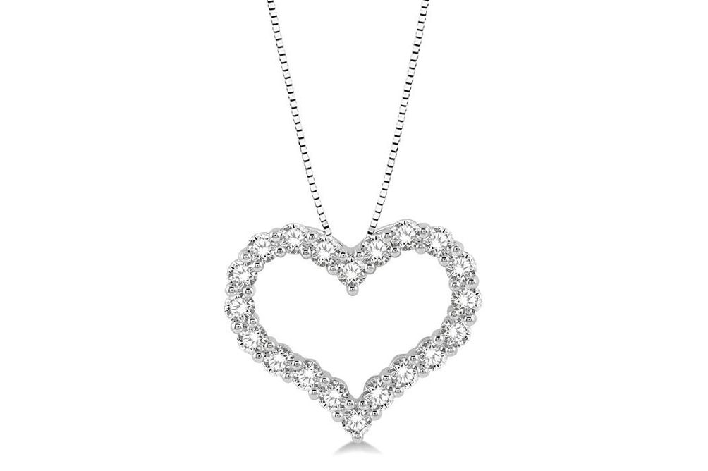 1 Ctw Round Cut Lab Grown Diamond Heart Shape Pendant with Chain in 10K White Gold