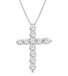 1 Ctw Round Cut Lab Grown Diamond Cross Pendant in 10K White Gold with Chain