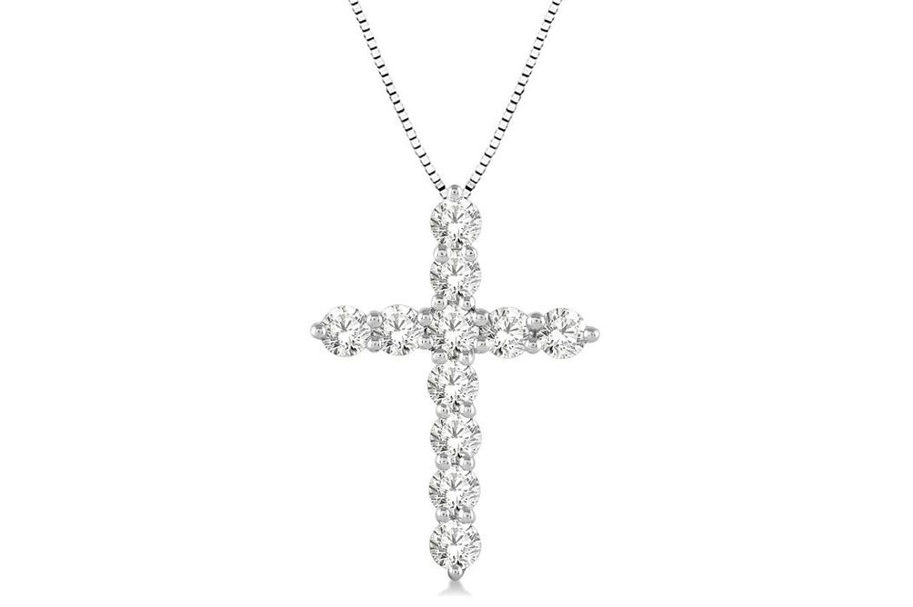 1 Ctw Round Cut Lab Grown Diamond Cross Pendant in 10K White Gold with Chain
