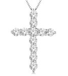 1 Ctw Round Cut Lab Grown Diamond Cross Pendant in 10K White Gold with Chain