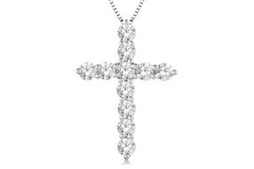 1 Ctw Round Cut Lab Grown Diamond Cross Pendant in 10K White Gold with Chain