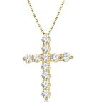 1 Ctw Round Cut Lab Grown Diamond Cross Pendant in 10K Yellow Gold with Chain