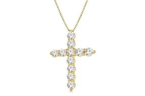 1 Ctw Round Cut Lab Grown Diamond Cross Pendant in 10K Yellow Gold with Chain