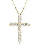 1 Ctw Round Cut Lab Grown Diamond Cross Pendant in 10K Yellow Gold with Chain