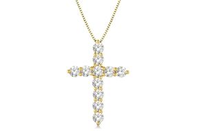 1 Ctw Round Cut Lab Grown Diamond Cross Pendant in 10K Yellow Gold with Chain