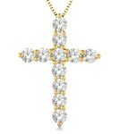 1 Ctw Round Cut Lab Grown Diamond Cross Pendant in 10K Yellow Gold with Chain