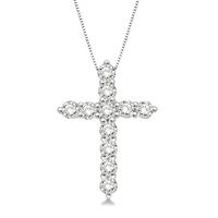 1/2 Ctw Round Cut Lab Grown Diamond Cross Pendant in 10K White Gold with Chain