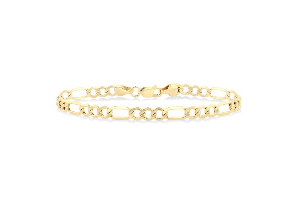 SOLID FIGARO BRACELET CHAIN 8.5 INCH WITH PEAR SHAPE LOBSTER LOCK IN 10KT YELLOW GOLD