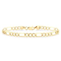 SOLID FIGARO BRACELET CHAIN 8.5 INCH WITH PEAR SHAPE LOBSTER LOCK IN 10KT YELLOW GOLD