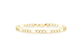 SOLID FIGARO BRACELET CHAIN 8.5 INCH WITH PEAR SHAPE LOBSTER LOCK IN 10KT YELLOW GOLD