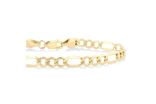 SOLID FIGARO BRACELET CHAIN 8.5 INCH WITH PEAR SHAPE LOBSTER LOCK IN 10KT YELLOW GOLD