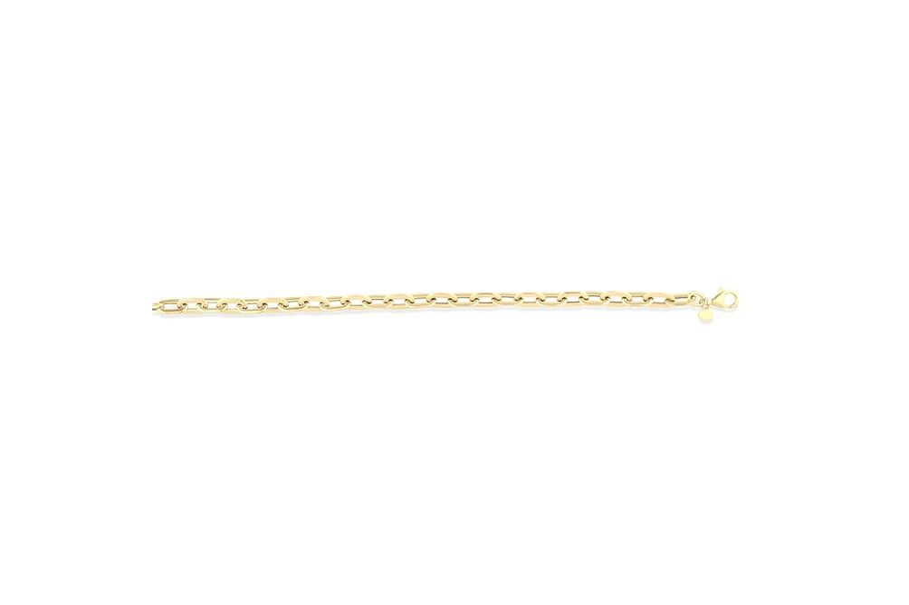 Paper Clip Hollow Bracelet Chain 7.5 Inch with Pear Shape Lobster Lock In 14kt Yellow Gold