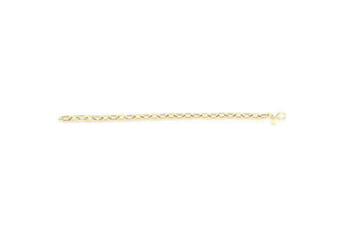 Paper Clip Hollow Bracelet Chain 7.5 Inch with Pear Shape Lobster Lock In 14kt Yellow Gold