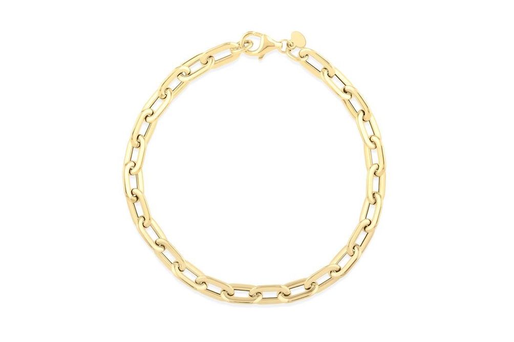 Paper Clip Hollow Bracelet Chain 7.5 Inch with Pear Shape Lobster Lock In 14kt Yellow Gold