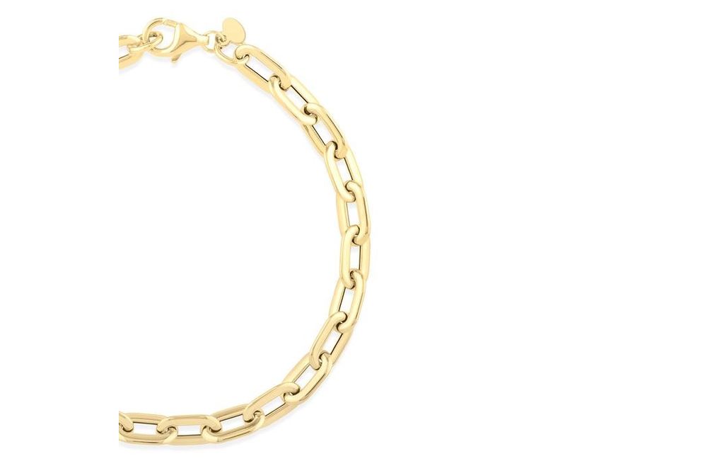 Paper Clip Hollow Bracelet Chain 7.5 Inch with Pear Shape Lobster Lock In 14kt Yellow Gold