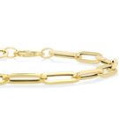 Solid Paper Clip Bracelet Chain 7.5 Inch with Pear Shape Lobster Lock In 10kt Yellow Gold