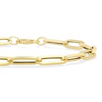 Solid Paper Clip Bracelet Chain 7.5 Inch with Pear Shape Lobster Lock In 10kt Yellow Gold