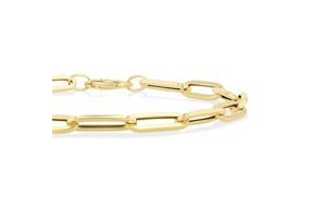 Solid Paper Clip Bracelet Chain 7.5 Inch with Pear Shape Lobster Lock In 10kt Yellow Gold