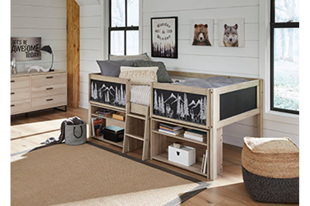 Wrenalyn Twin Loft Bed with Under Bed Bookcase Storage