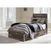 Benchcraft Derekson Twin Panel Bed with 2 Storage Drawers-Multi Gray