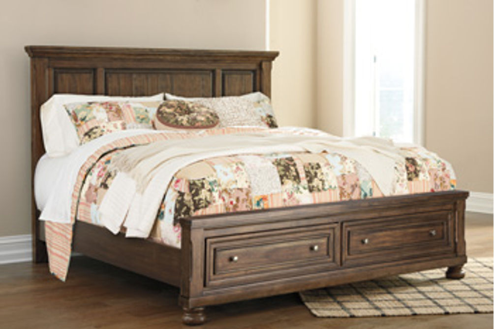 Flynnter California King Panel Bed with 2 Storage Drawers-Medium Brown